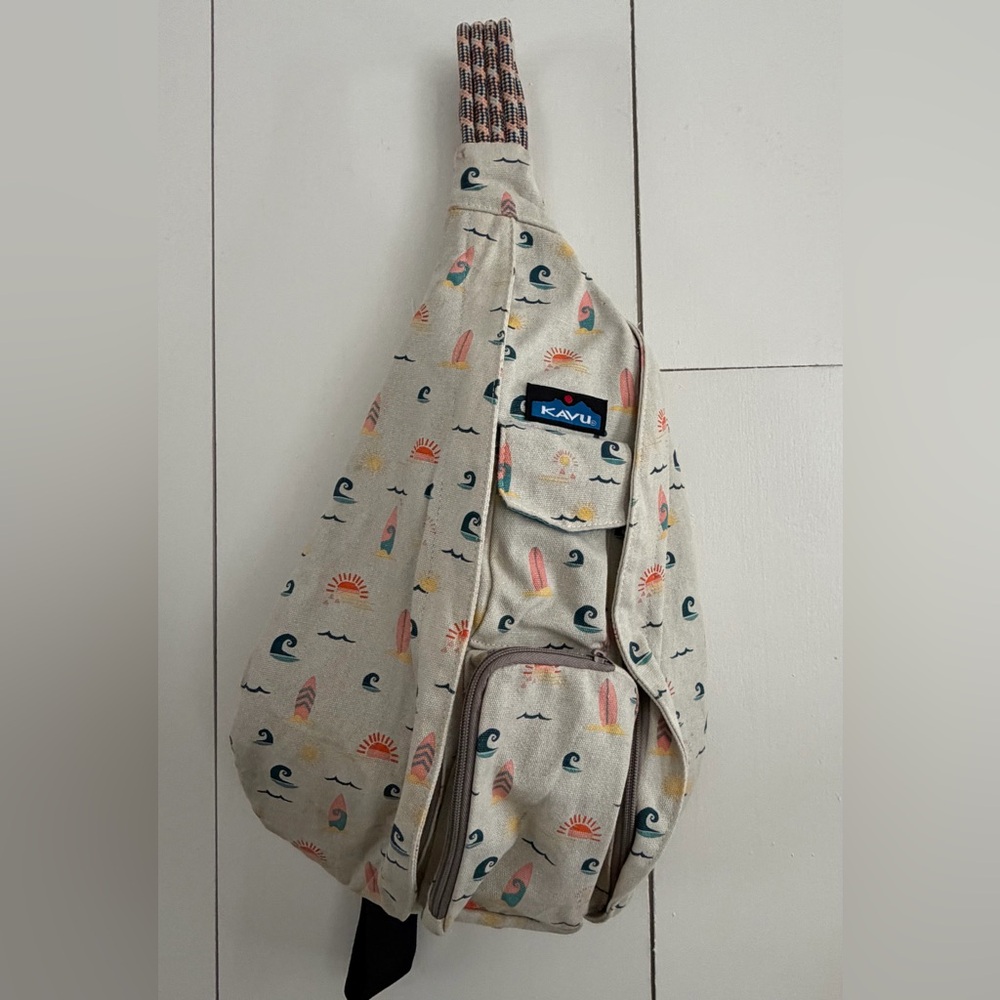 Kavu Cream Rope Sling Bag with Surf Pattern